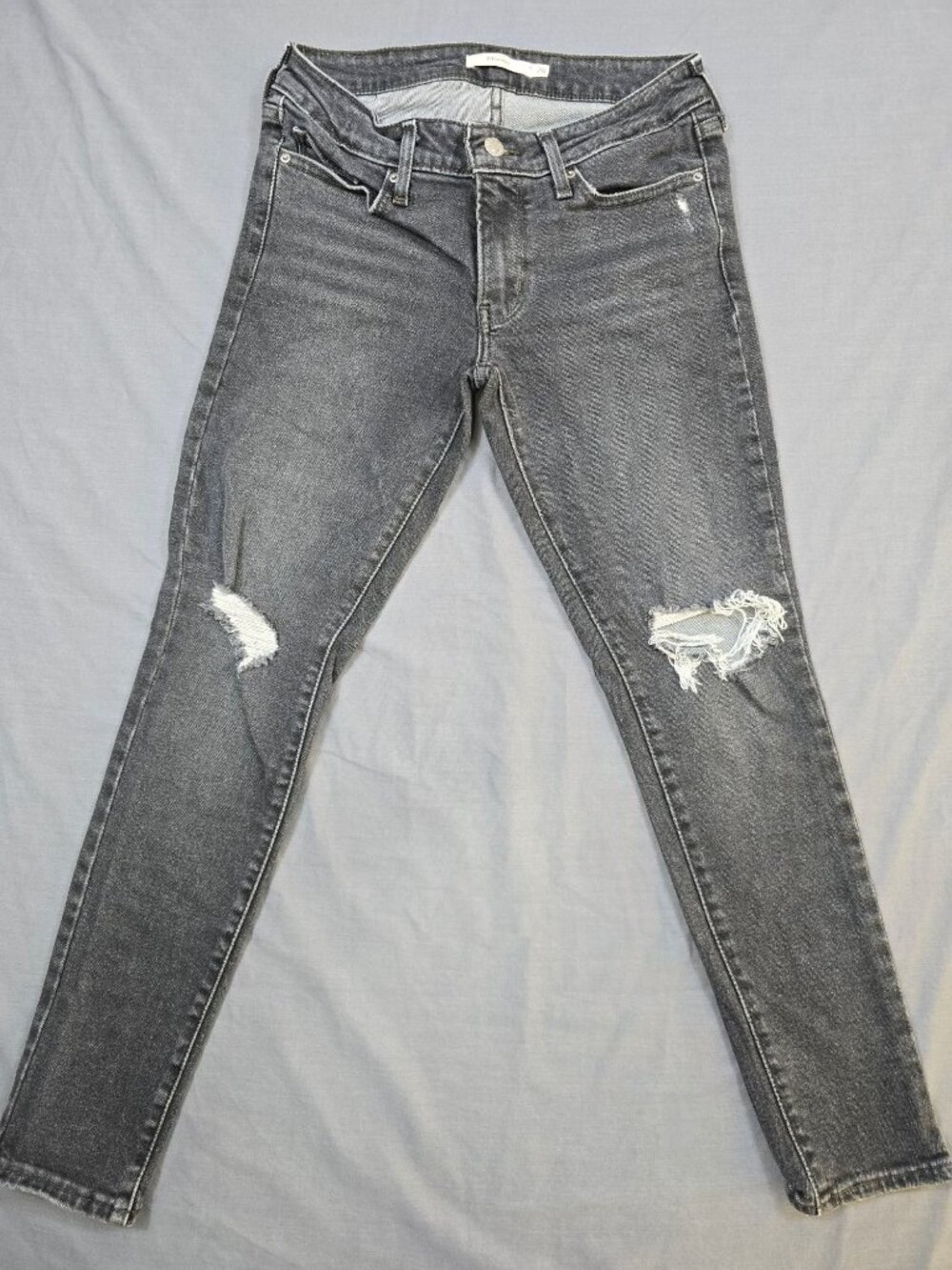 Levis 711 Skinny Jeans Size 26 Distressed Gray/Black Denim Womens